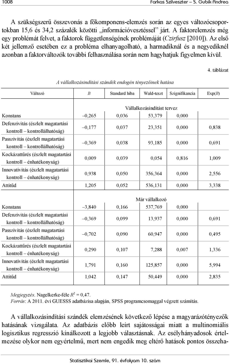 Az első két jellemző esetében ez a probléma elhanyagolható, a harmadiknál és a negyediknél azonban a faktorváltozók további felhasználása során nem hagyhatjuk figyelmen kívül.