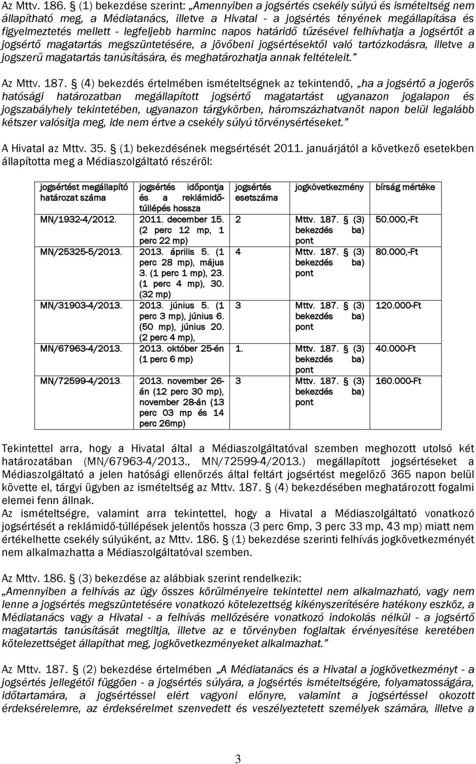 legfeljebb harminc napos határidő tűzésével felhívhatja a jogsértőt a jogsértő magatartás megszüntetésére, a jövőbeni jogsértésektől való tartózkodásra, illetve a jogszerű magatartás tanúsítására, és