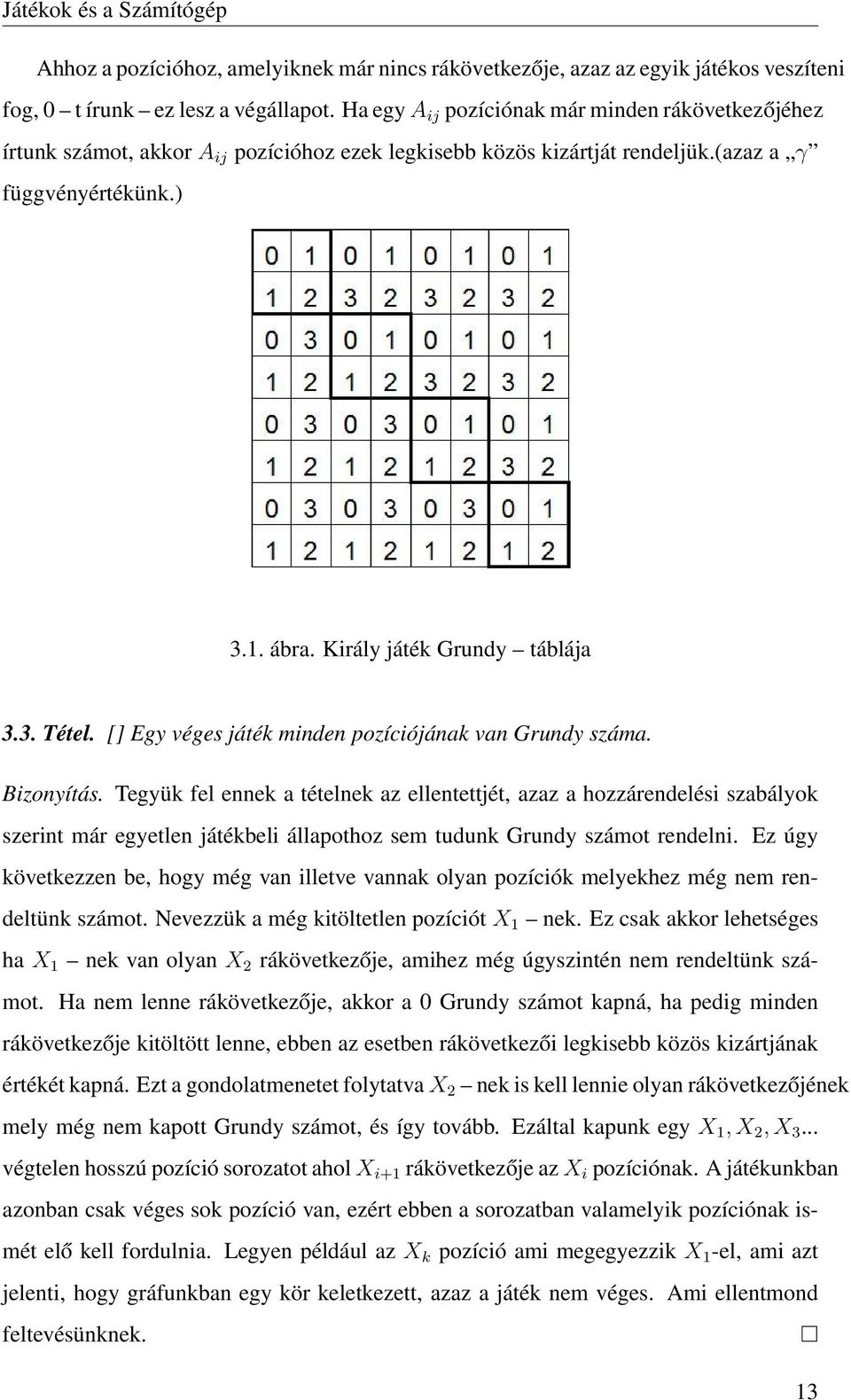 3. Tétel. [] Egy véges játék minden pozíciójának van Grundy száma. Bizonyítás.