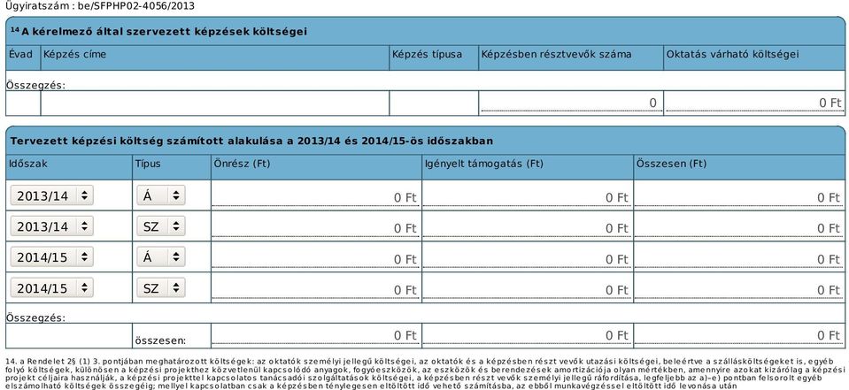 összesen: 0 Ft 0 Ft 0 Ft 14. a Rendelet 2 (1) 3.