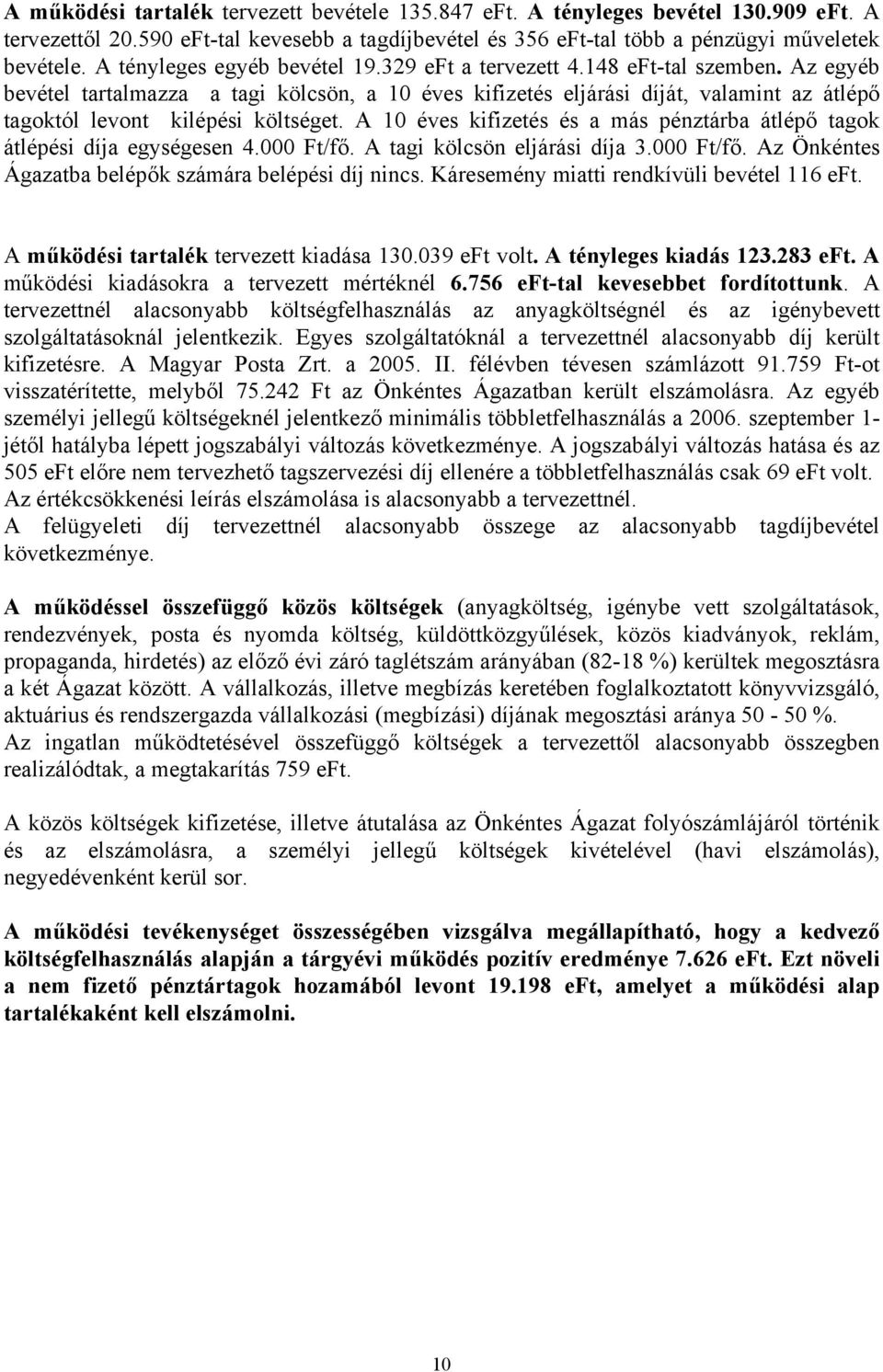 Az egyéb bevétel tartalmazza a tagi kölcsön, a 10 éves kifizetés eljárási díját, valamint az átlépő tagoktól levont kilépési költséget.