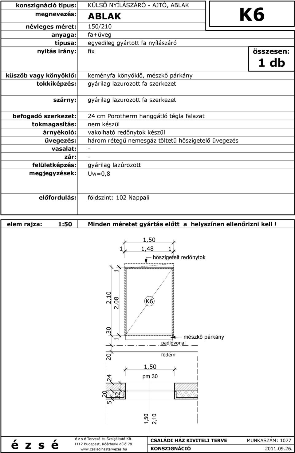 falazat földszint: 102 Nappali 1 1,48 1 K6