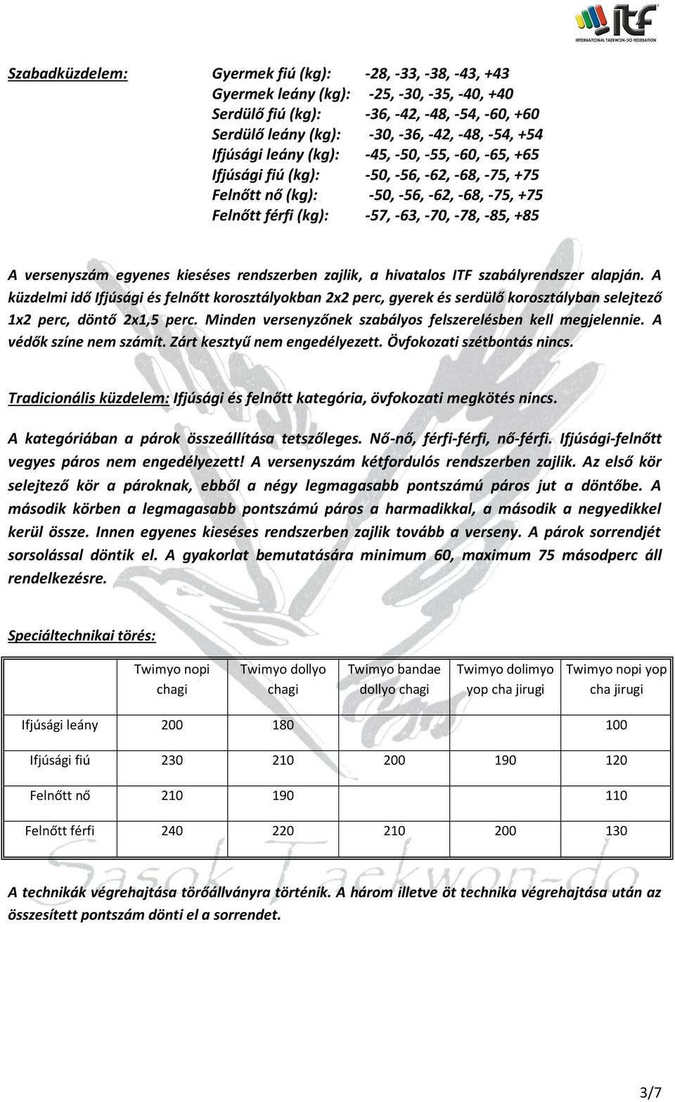 versenyszám egyenes kieséses rendszerben zajlik, a hivatalos ITF szabályrendszer alapján.