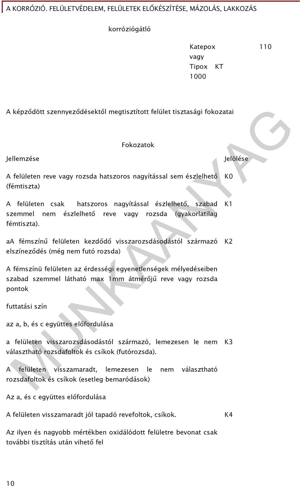 aa fémszínű felületen kezdődő visszarozsdásodástól származó elszíneződés (még nem futó rozsda) A fémszínü felületen az érdességi egyenetlenségek mélyedéseiben szabad szemmel látható max 1mm átmérőjű