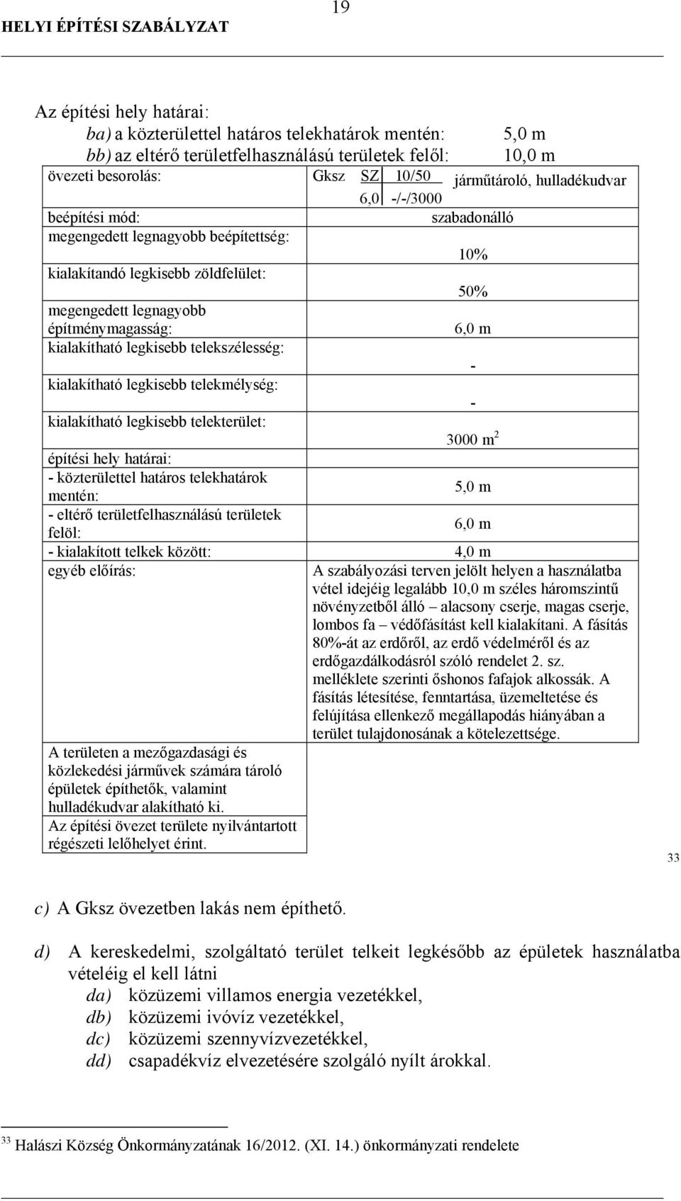 legkisebb telekszélesség: - kialakítható legkisebb telekmélység: - kialakítható legkisebb telekterület: 3000 m 2 építési hely határai: - közterülettel határos telekhatárok 5,0 m mentén: - eltérő