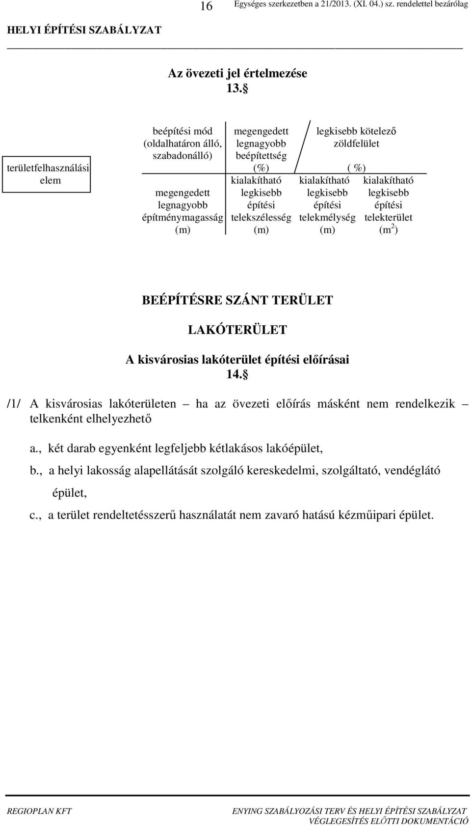 építési építési építési építménymagasság telekszélesség telekmélység telekterület (m) (m) (m) (m 2 ) BEÉPÍTÉSRE SZÁNT TERÜLET LAKÓTERÜLET A kisvárosias lakóterület építési előírásai