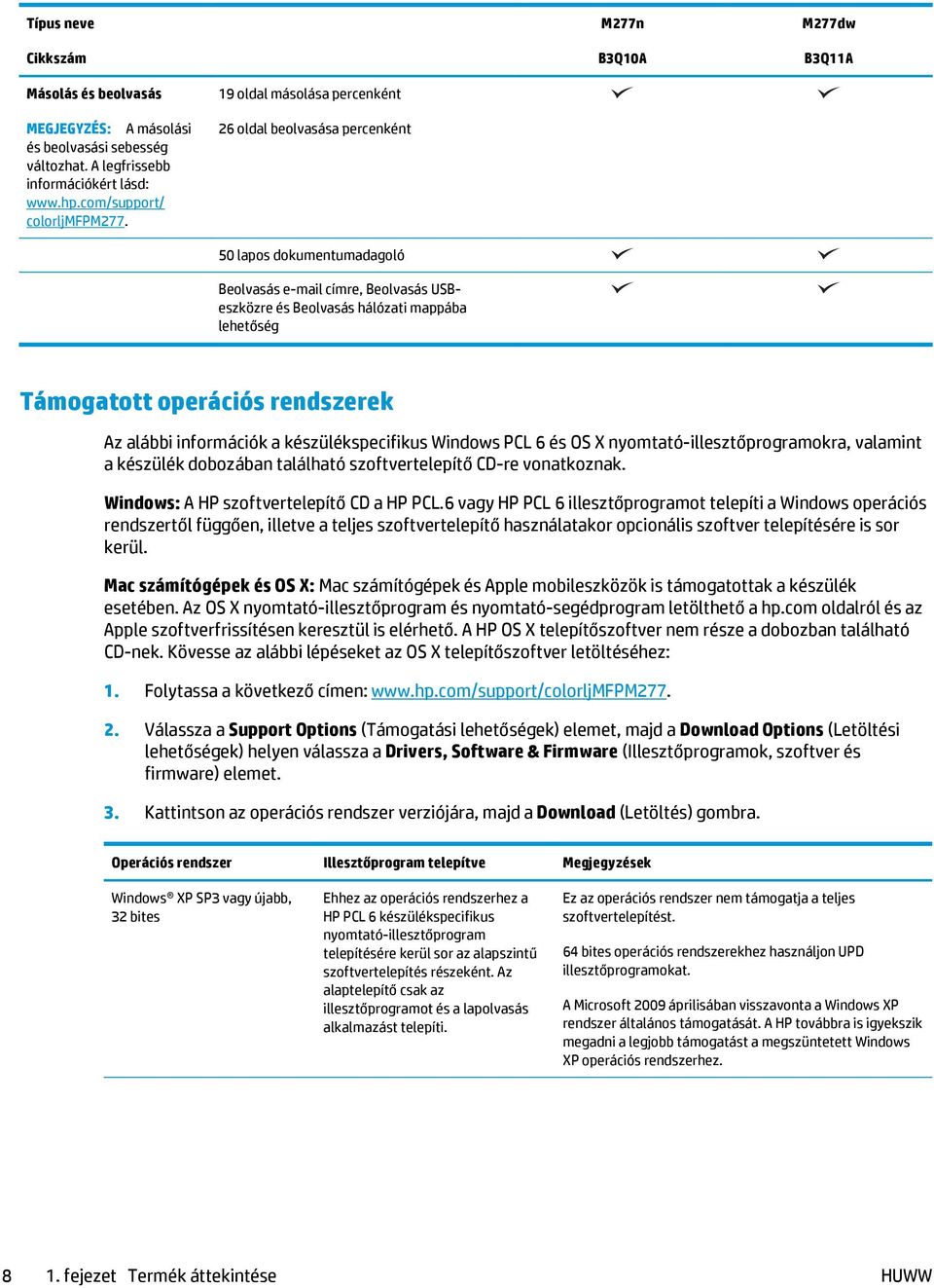 rendszerek Az alábbi információk a készülékspecifikus Windows PCL 6 és OS X nyomtató-illesztőprogramokra, valamint a készülék dobozában található szoftvertelepítő CD-re vonatkoznak.