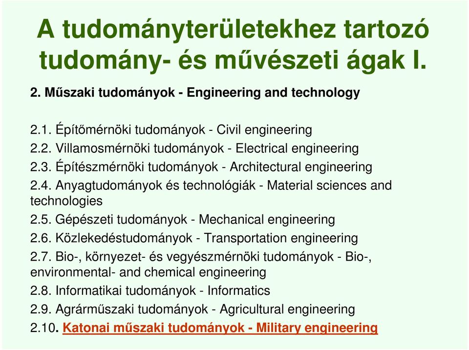 Gépészeti tudományok - Mechanical engineering 2.6. Közlekedéstudományok - Transportation engineering 2.7.