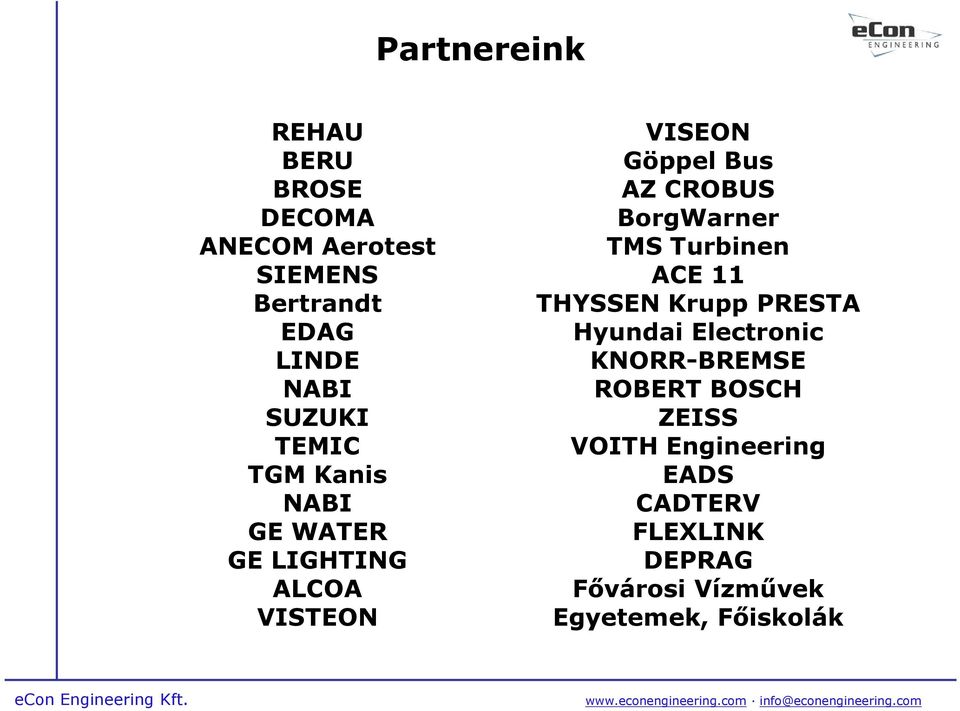 BorgWarner TMS Turbinen ACE 11 THYSSEN Krupp PRESTA Hyundai Electronic KNORR-BREMSE ROBERT
