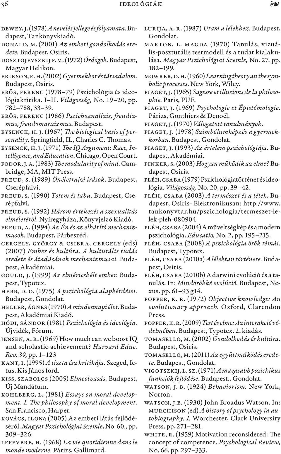 Erős, Ferenc (1986) Pszichoanalízis, freudizmus, freudomarxizmus. Budapest. Eysenck, H. J. (1967) The biological basis of personality. Springfield, IL, Charles C. Thomas. Eysenck, H. J. (1971) The IQ Argument: Race, Intelligence, and Education.