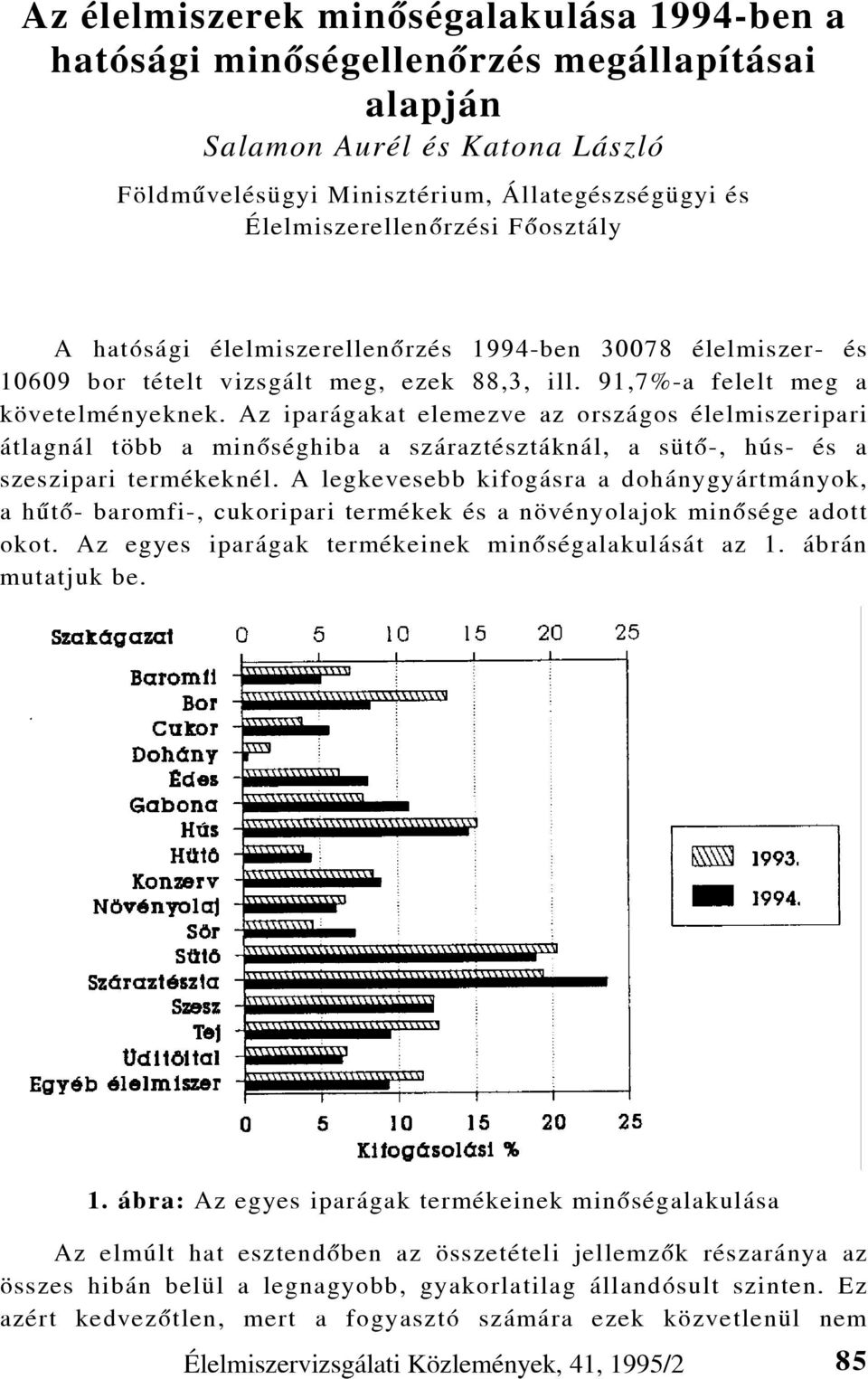 Az iparágakat elemezve az országos élelmiszeripari átlagnál több a minõséghiba a száraztésztáknál, a sütõ-, hús- és a szeszipari termékeknél.