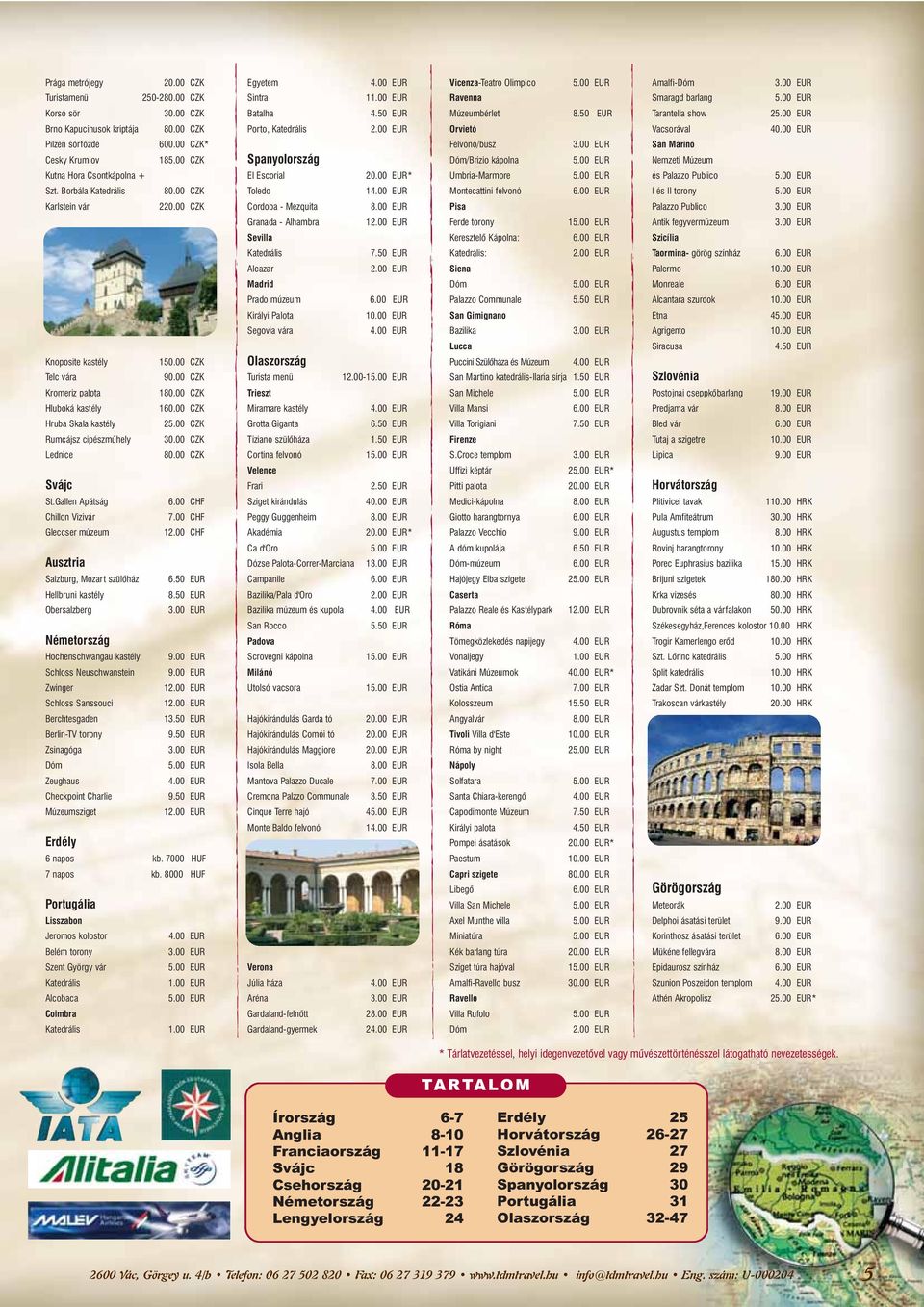 00 CZK Rumcájsz cipészmûhely 30.00 CZK Lednice 80.00 CZK Svájc St.Gallen Apátság 6.00 CHF Chillon Vizivár 7.00 CHF Gleccser múzeum 12.00 CHF Ausztria Salzburg, Mozart szülôház 6.