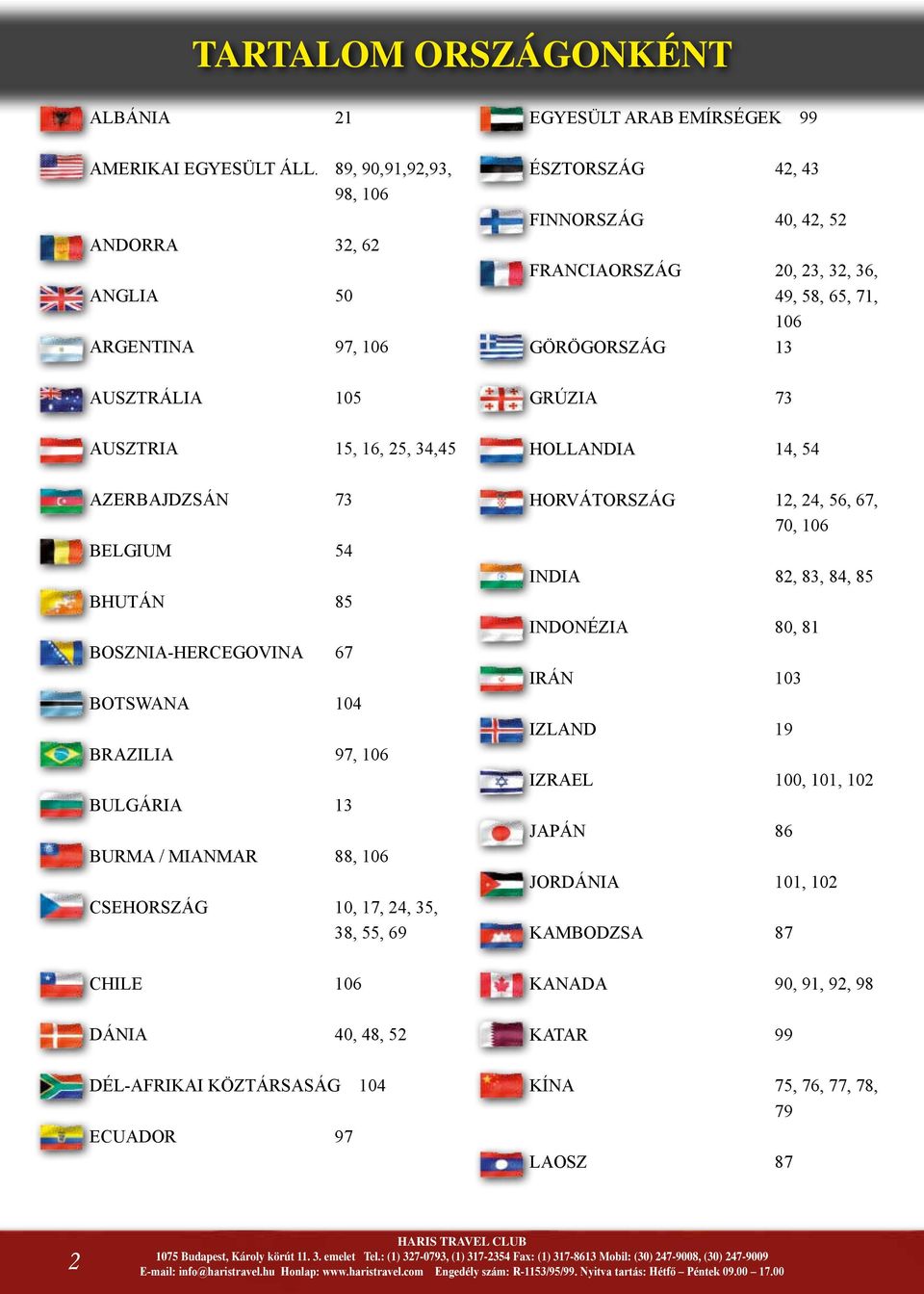 97, 106 BULGÁRIA 13 BURMA / MIANMAR 88, 106 CSEHORSZÁG 10, 17, 24, 35, 38, 55, 69 CHILE 106 DÁNIA 40, 48, 52 DÉL-AFRIKAI KÖZTÁRSASÁG 104 ECUADOR 97 EGYESÜLT ARAB EMÍRSÉGEK 99 ÉSZTORSZÁG 42, 43