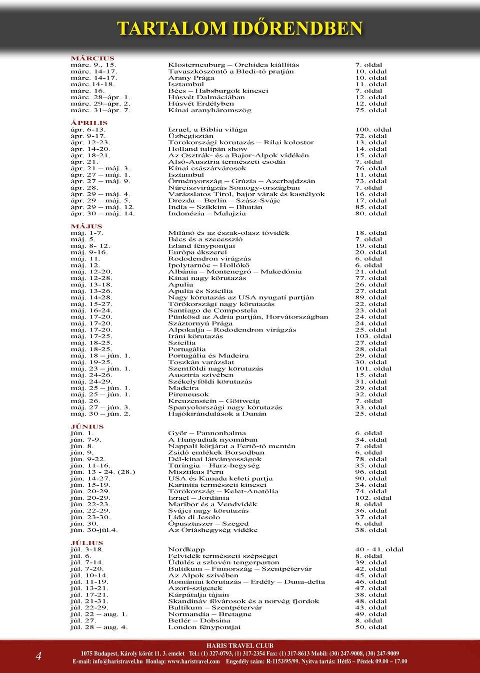 oldal ÁPRILIS ápr. 6-13. Izrael, a Biblia világa 100. oldal ápr. 9-17. Üzbegisztán 72. oldal ápr. 12-23. Törökországi körutazás Rilai kolostor 13. oldal ápr. 14-20. Holland tulipán show 14. oldal ápr. 18-21.