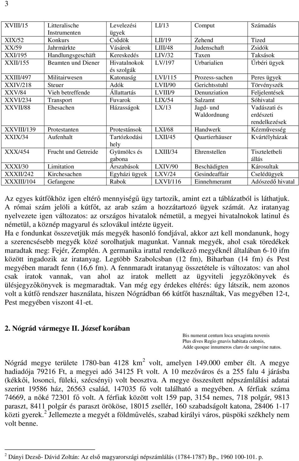 Steuer Adók LVII/90 Gerichtsstuhl Törvényszék XXV/84 Vieh betreffende Állattartás LVIII/9 Denunziation Feljelentések XXVI/234 Transport Fuvarok LIX/54 Salzamt Sóhivatal XXVII/88 Ehesachen Házasságok