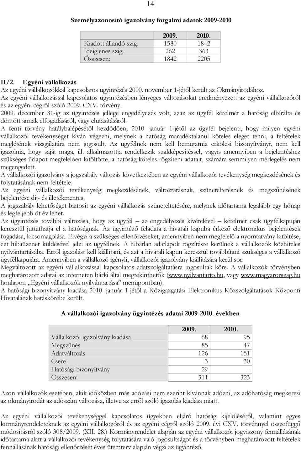 Az egyéni vállalkozással kapcsolatos ügyintézésben lényeges változásokat eredményezett az egyéni vállalkozóról és az egyéni cégrıl szóló 2009.