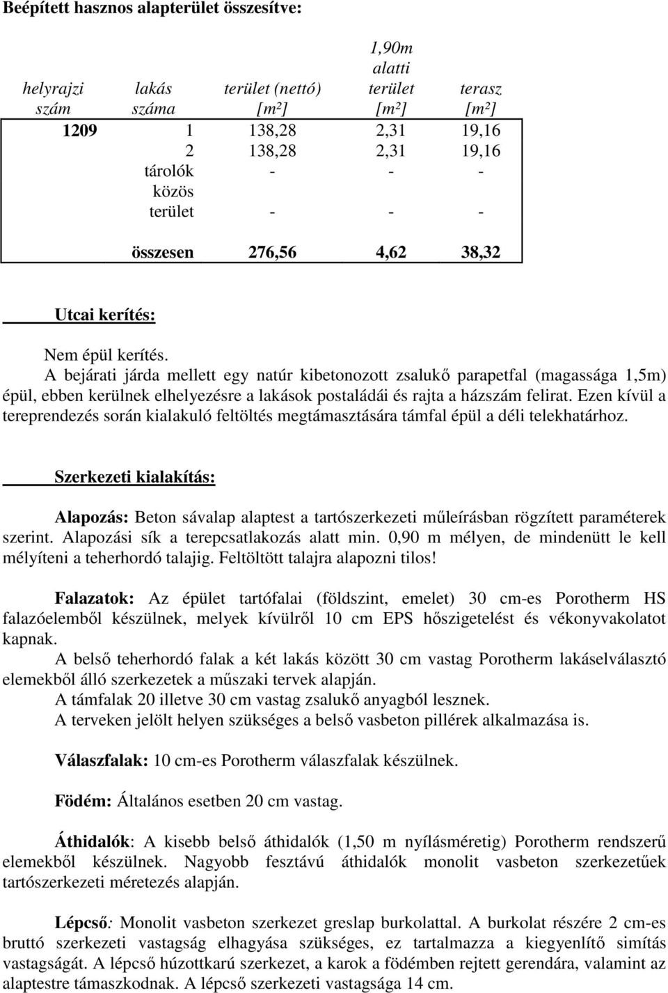 A bejárati járda mellett egy natúr kibetonozott zsalukı parapetfal (magassága 1,5m) épül, ebben kerülnek elhelyezésre a lakások postaládái és rajta a házszám felirat.