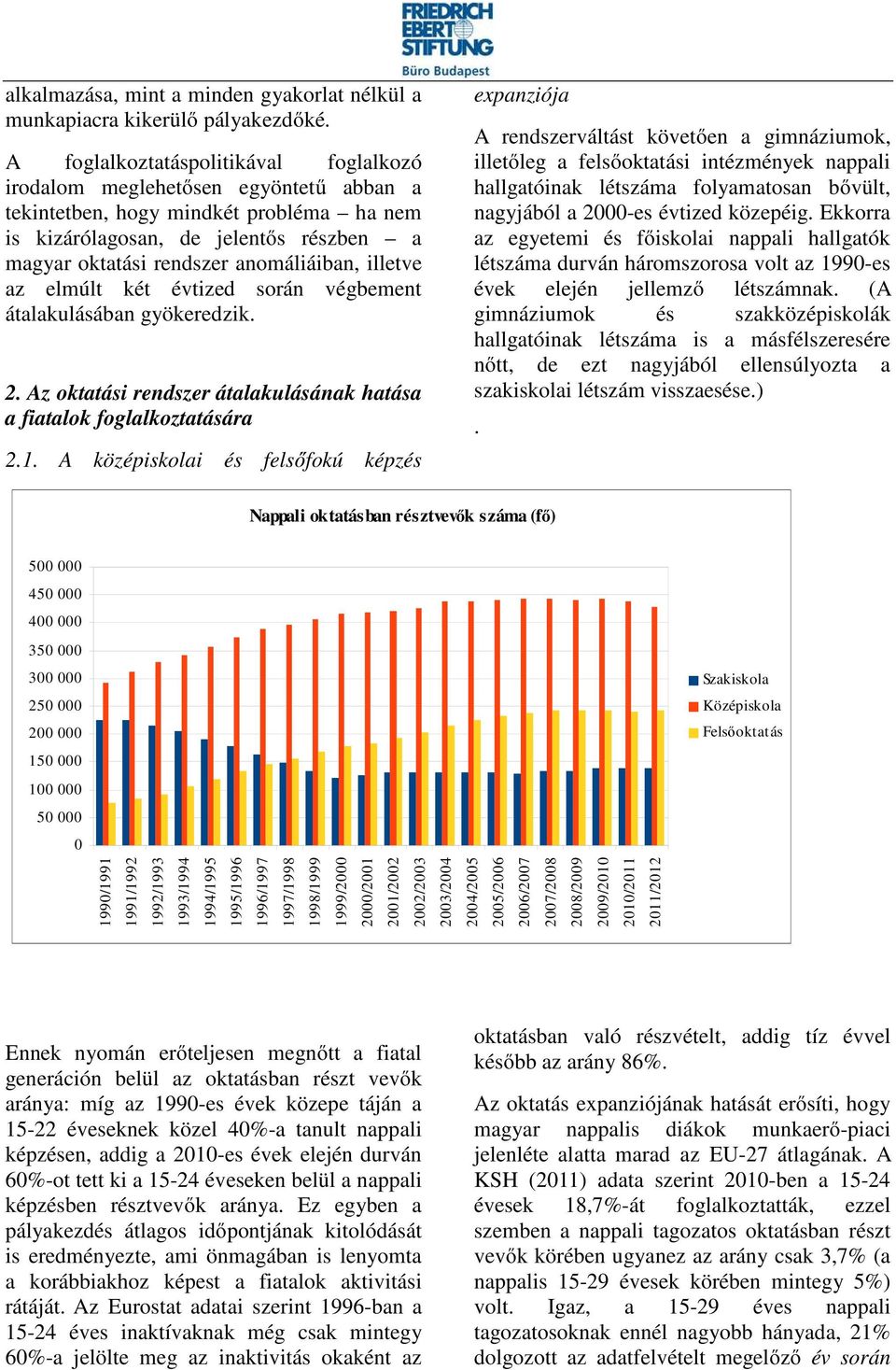 illetve az elmúlt két évtized során végbement átalakulásában gyökeredzik. 2. Az oktatási rendszer átalakulásának hatása a fiatalok foglalkoztatására 2.1.