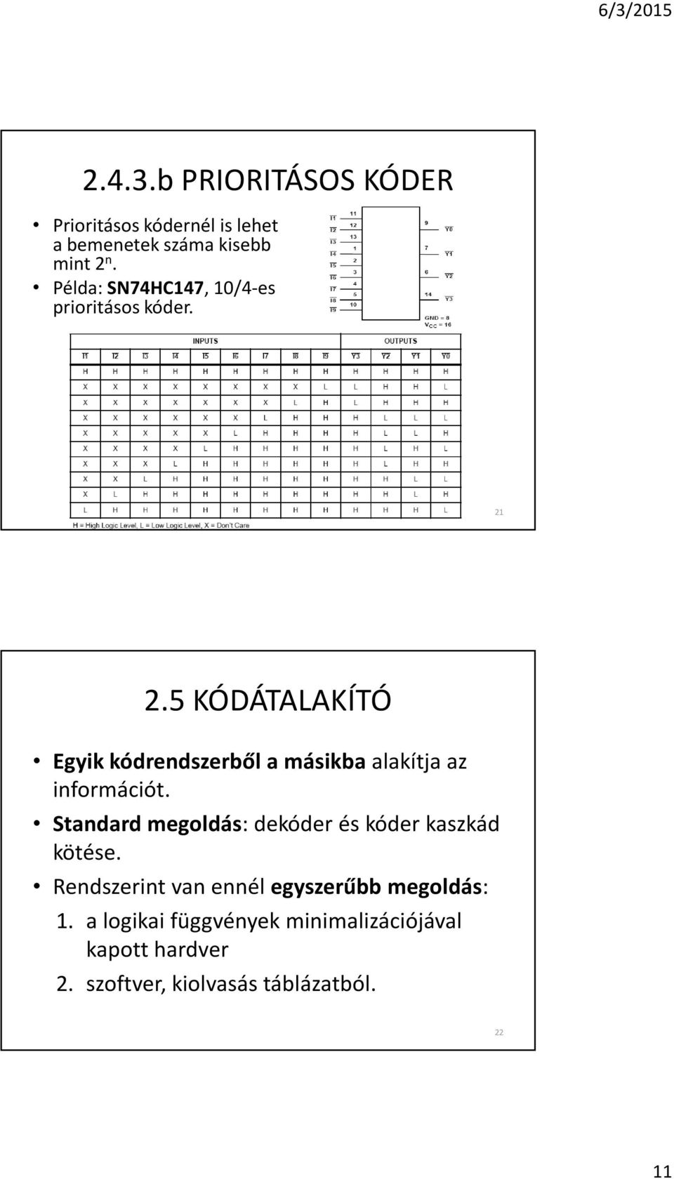 5 KÓDÁTALAKÍTÓ Egyik kódrendszerbõl a másikba alakítja az információt.