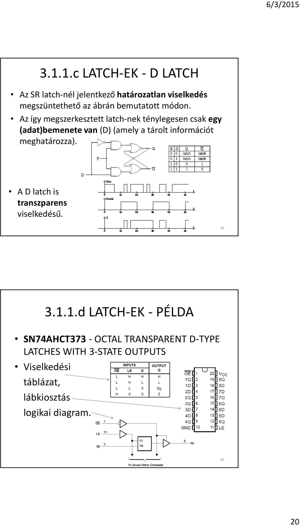 Az így megszerkesztett latch-nek ténylegesen csak egy (adat)bemenete van (D) (amely a tárolt információt