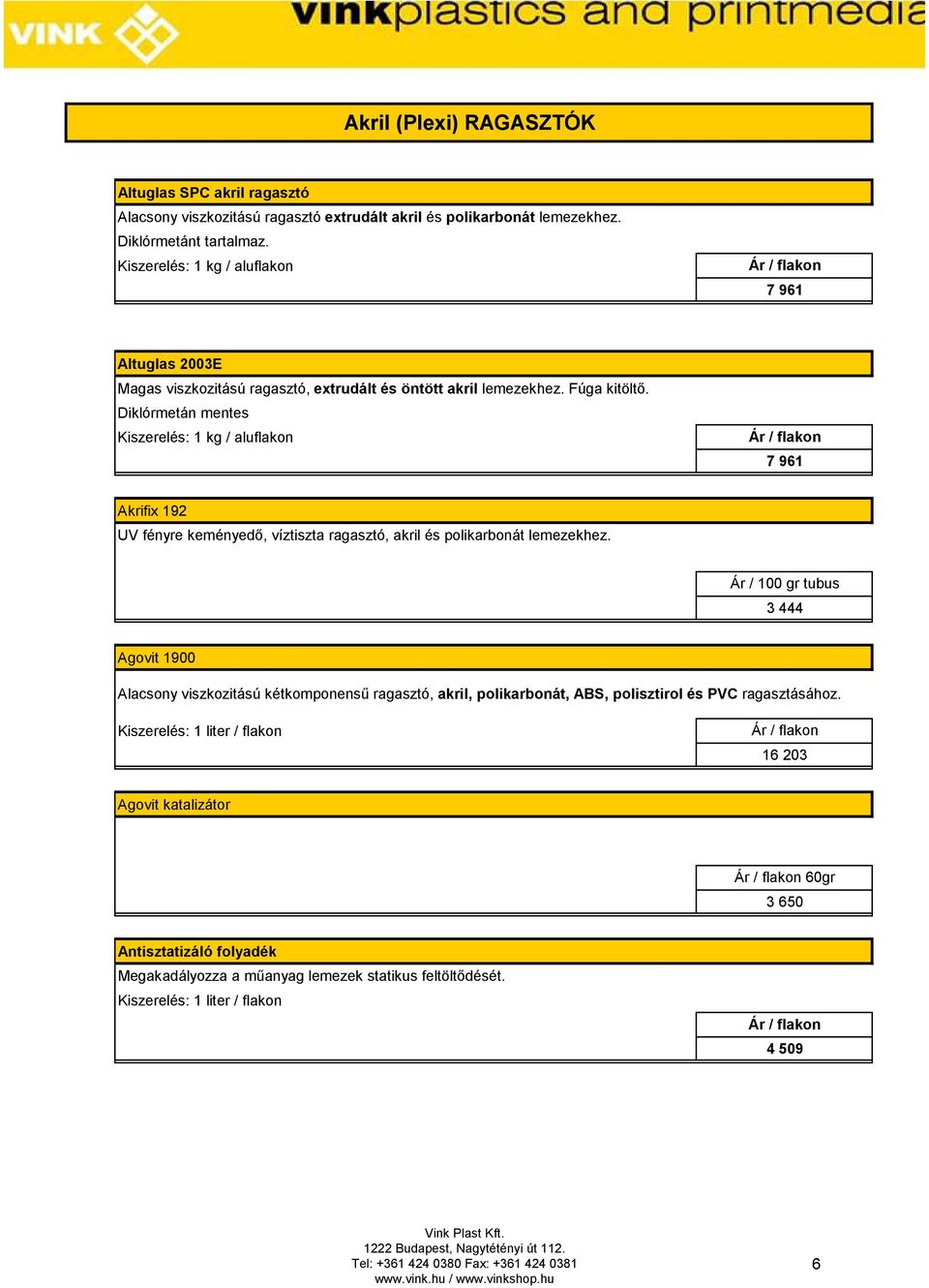 Diklórmetán mentes Kiszerelés: 1 kg / aluflakon / flakon 7 961 Akrifix 192 UV fényre keményedő, ragasztó, akril és polikarbonát lemezekhez.