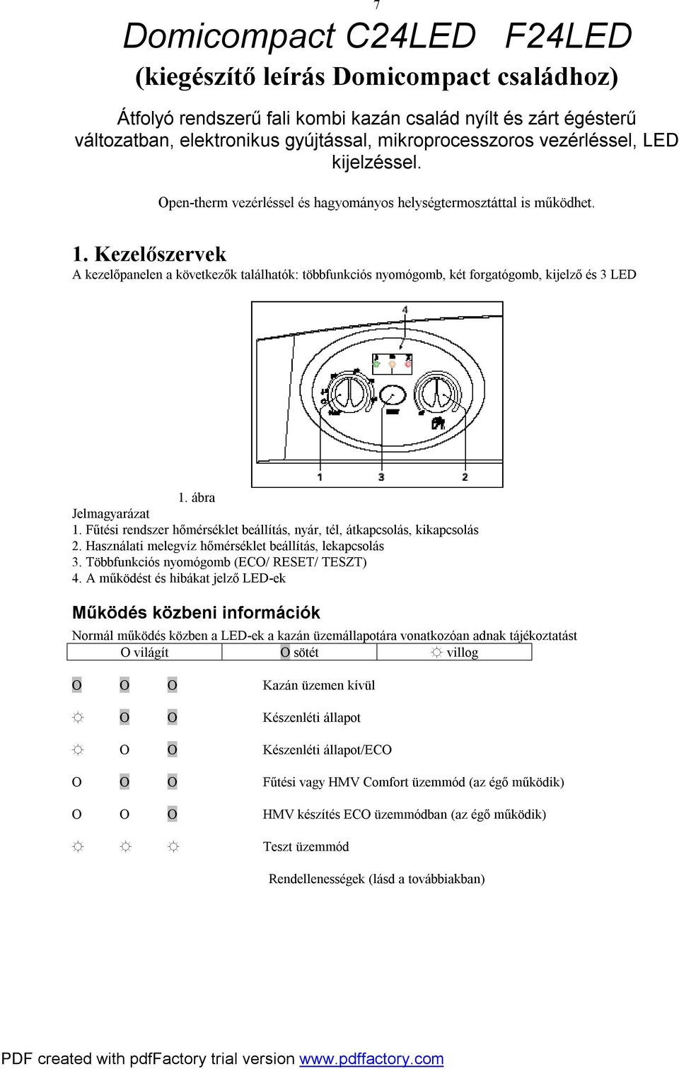 Kezelőszervek A kezelőpanelen a következők találhatók: többfunkciós nyomógomb, két forgatógomb, kijelző és 3 LED 1. ábra Jelmagyarázat 1.