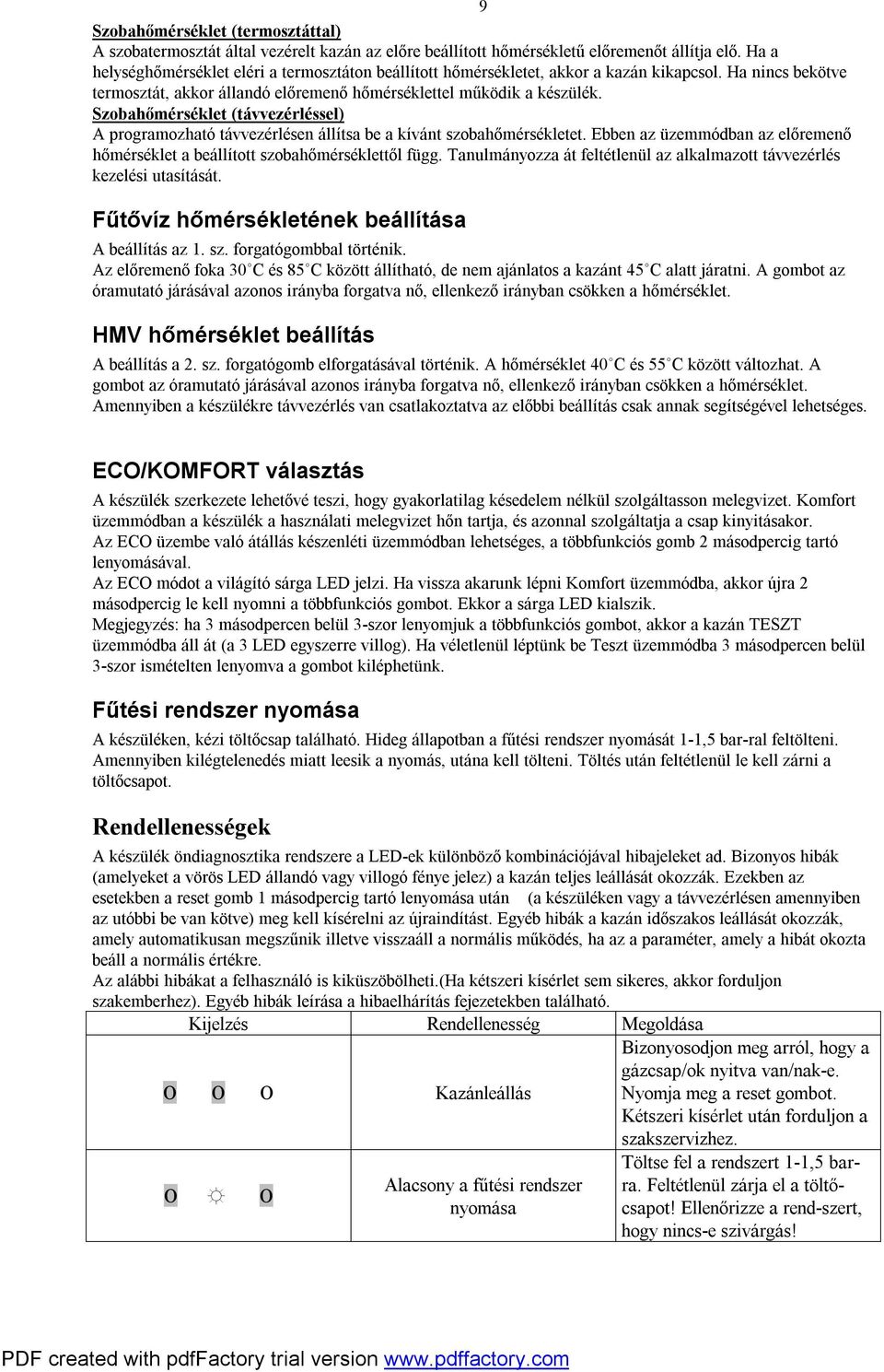 Szobahőmérséklet (távvezérléssel) A programozható távvezérlésen állítsa be a kívánt szobahőmérsékletet. Ebben az üzemmódban az előremenő hőmérséklet a beállított szobahőmérséklettől függ.