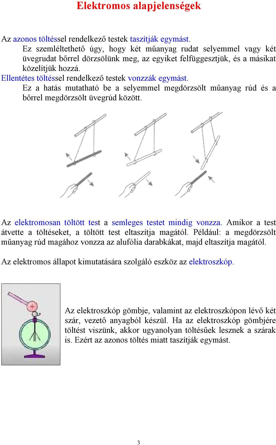 llentétes töltéssel endelkező testek vonzzák egymást. z a hatás mutatható be a selyemmel megdözsölt műanyag úd és a bőel megdözsölt üvegúd között.