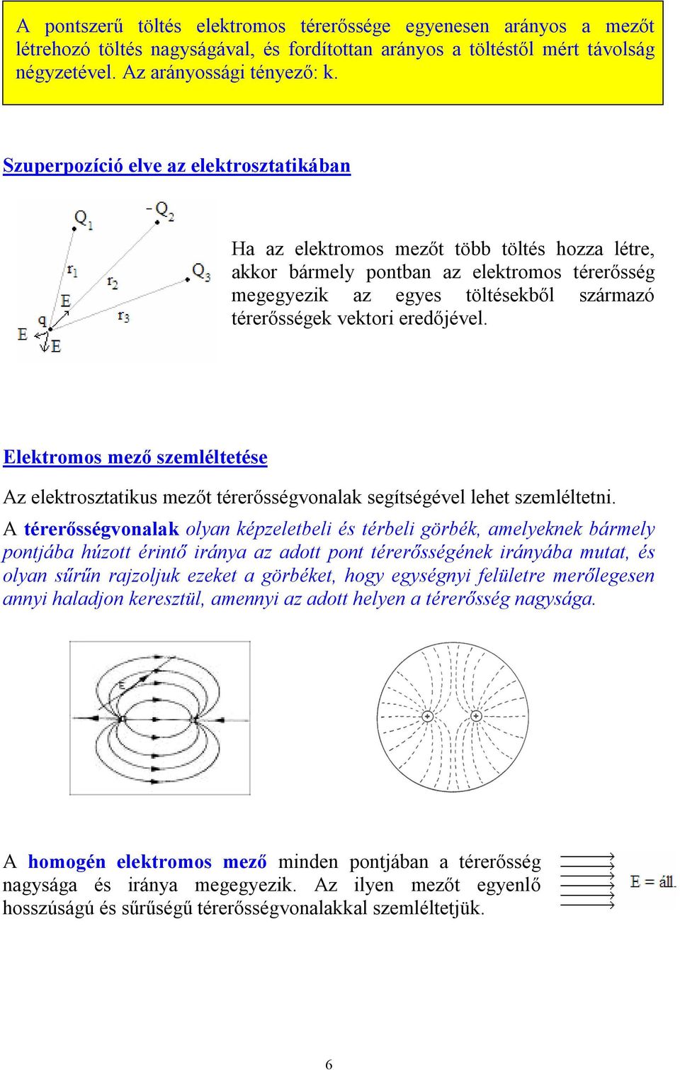 lektomos mező szemléltetése z elektosztatikus mezőt téeősségvonalak segítségével lehet szemléltetni.