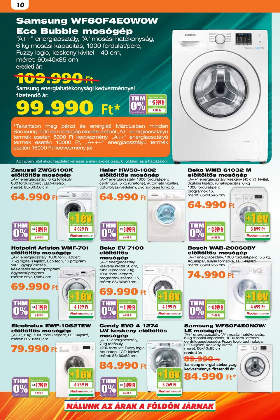 Márciusban hűtő és eladási árából A energiaosztályú termék esetén 5000 kedvezmény, A energiaosztályú termék esetén 10000, A energiaosztályú termék esetén 15000 kedvezmény jár.