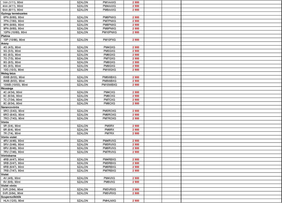 SZALON PM4GXG 2 900 5G (5/3), 90ml SZALON PM5GXG 2 900 6G (6/3), 90ml SZALON PM6GXG 2 900 7G (7/3), 90ml SZALON PM7GXG 2 900 8G (8/3), 90ml SZALON PM8GXG 2 900 9G (9/3), 90ml SZALON PM9GXG 2 900 10G