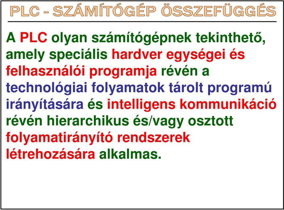 tárolt programú irányítására és intelligens kommunikáció révén