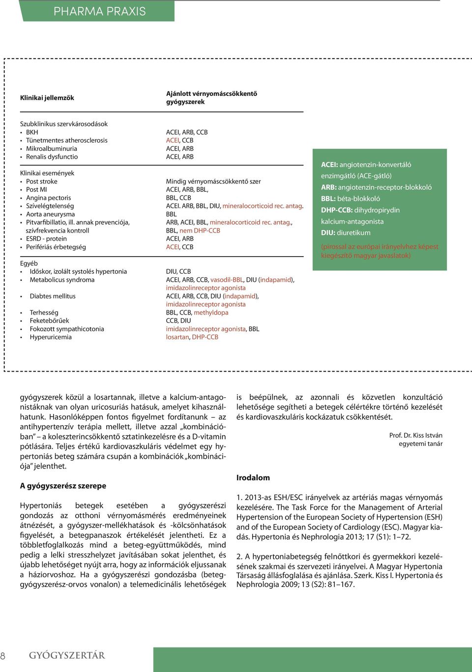 annak prevenciója, szívfrekvencia kontroll ESRD - protein Perifériás érbetegség Egyéb Időskor, izolált systolés hypertonia Metabolicus syndroma Diabtes mellitus Terhesség Feketebőrűek Fokozott