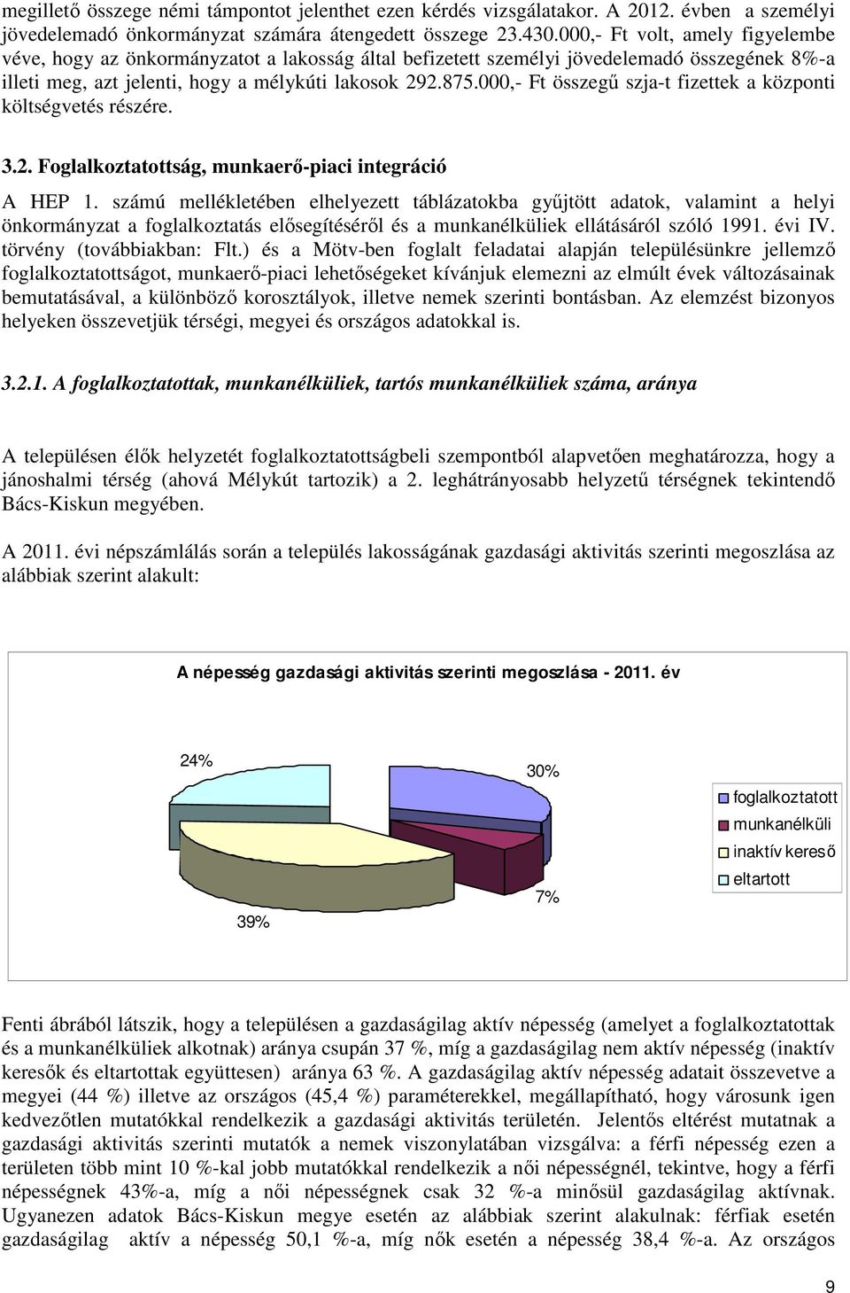 000,- Ft összegő szja-t fizettek a központi költségvetés részére. 3.2. Foglalkoztatottság, munkaerı-piaci integráció A HEP 1.