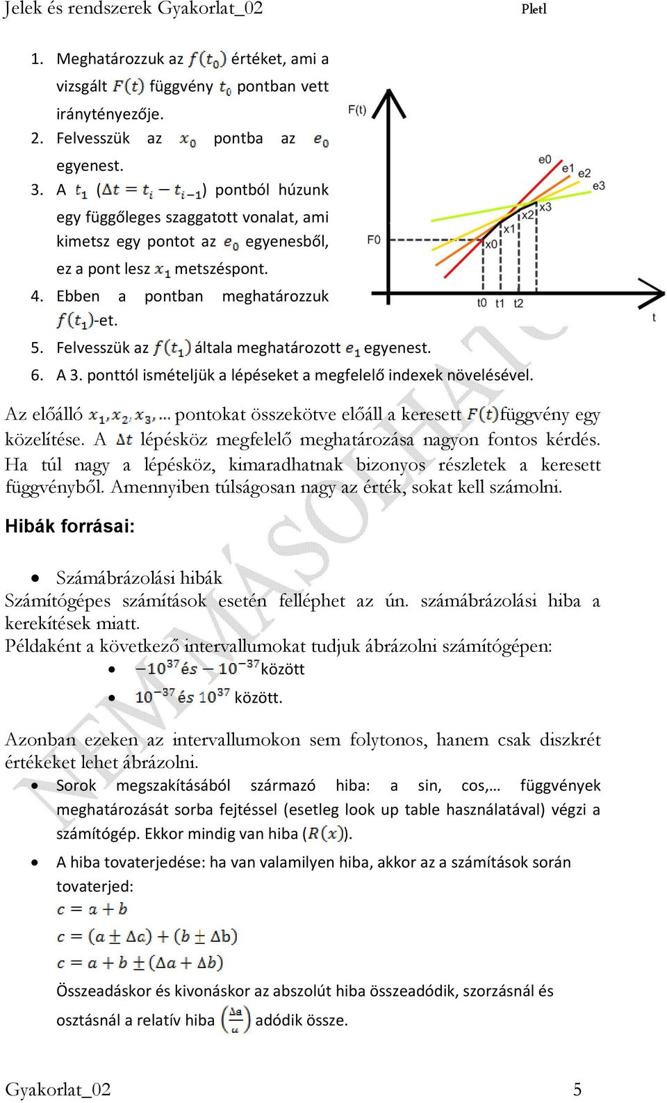 Felvesszük az általa meghatározott egyenest. 6. A 3. ponttól ismételjük a lépéseket a megfelelő indexek növelésével. Az elıálló pontokat összekötve elıáll a keresett függvény egy közelítése.