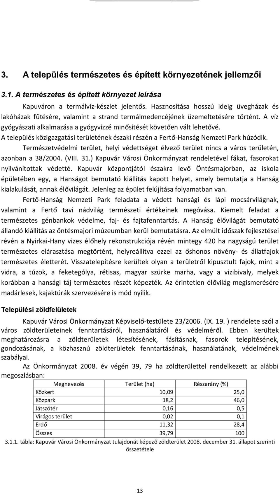 A település közigazgatási területének északi részén a Fertő-Hanság zeti Park húzódik. Természetvédelmi terület, helyi védettséget élvező terület nincs a város területén, azonban a 38/2004. (VIII. 31.