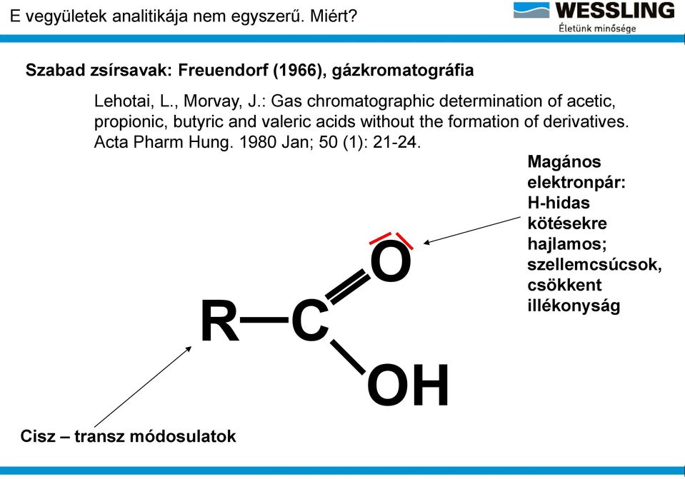 : Gas chromatographic determination of acetic, propionic, butyric and valeric acids without the