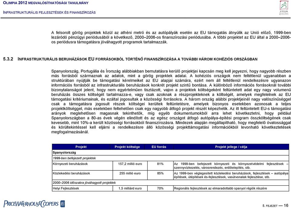 2 INFRASTRUKTURÁLIS BERUHÁZÁSOK EU FORRÁSOKBÓL TÖRTÉNŐ FINANSZÍROZÁSA A TOVÁBBI HÁROM KOHÉZIÓS ORSZÁGBAN Spanyolország, Portugália és Írország alábbiakban bemutatásra kerülő projektjei kapcsán meg
