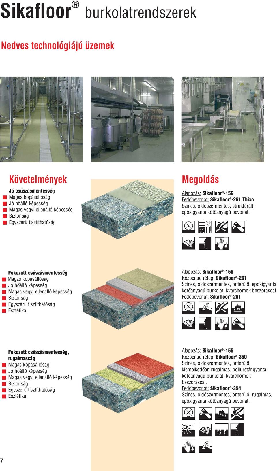 Fokozott csúszásmentesség Magas vegyi ellenálló képesség Közbensô réteg: Sikafloor -261 Színes, oldószermentes, önterülô, epoxigyanta kötôanyagú burkolat, kvarchomok