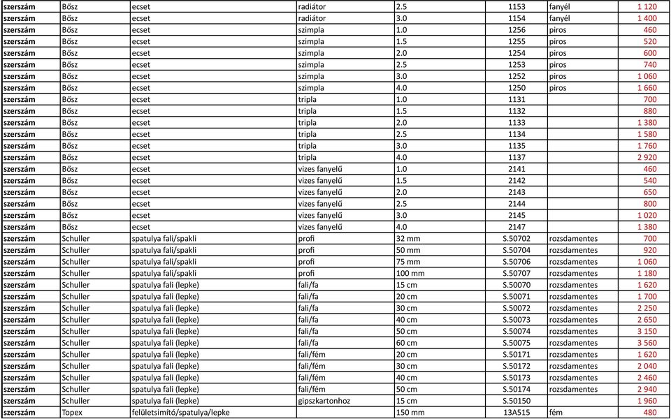 0 1250 piros 1 660 szerszám Bősz ecset tripla 1.0 1131 700 szerszám Bősz ecset tripla 1.5 1132 880 szerszám Bősz ecset tripla 2.0 1133 1 380 szerszám Bősz ecset tripla 2.