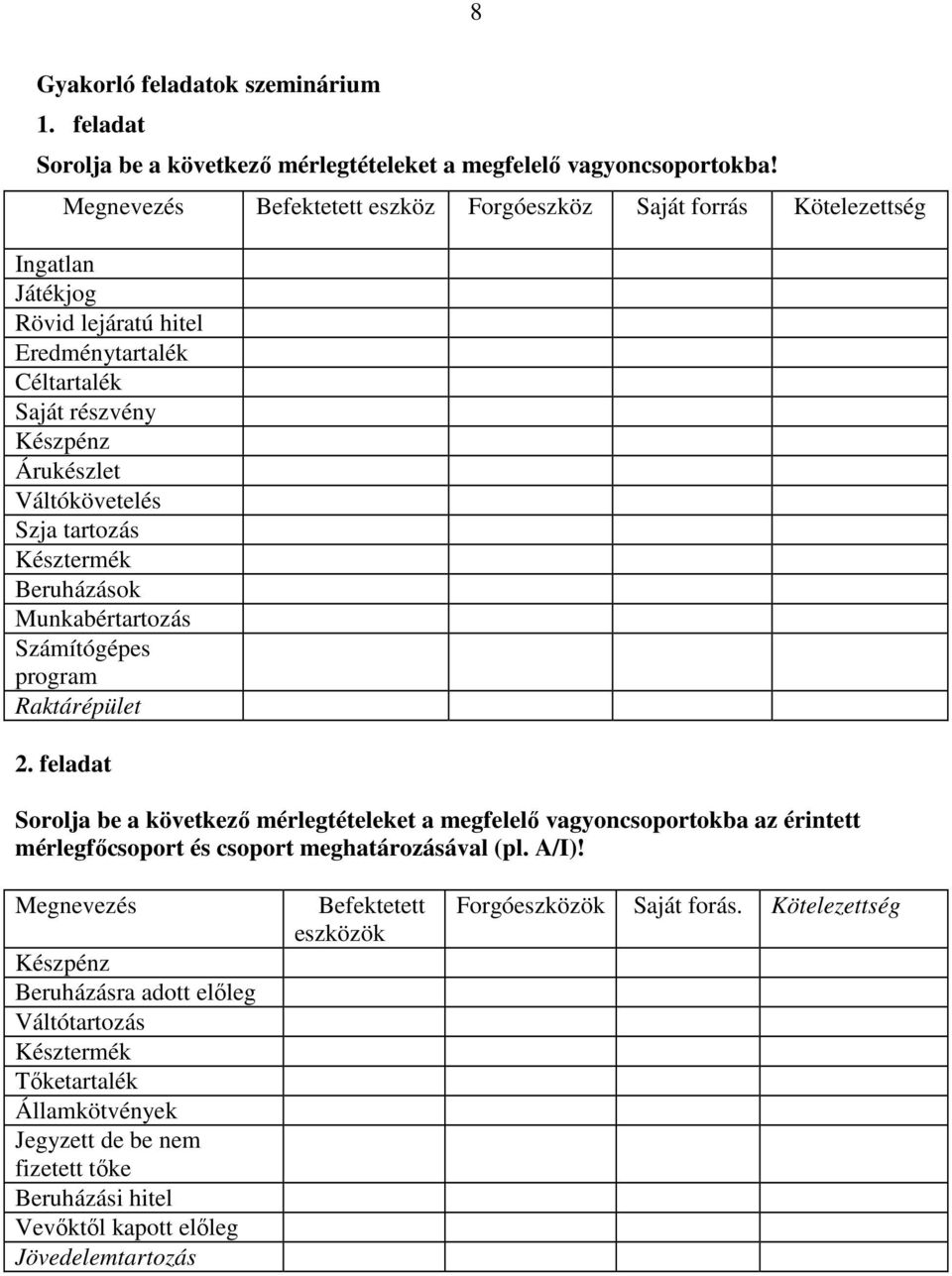 tartozás Késztermék Beruházások Munkabértartozás Számítógépes program Raktárépület 2.