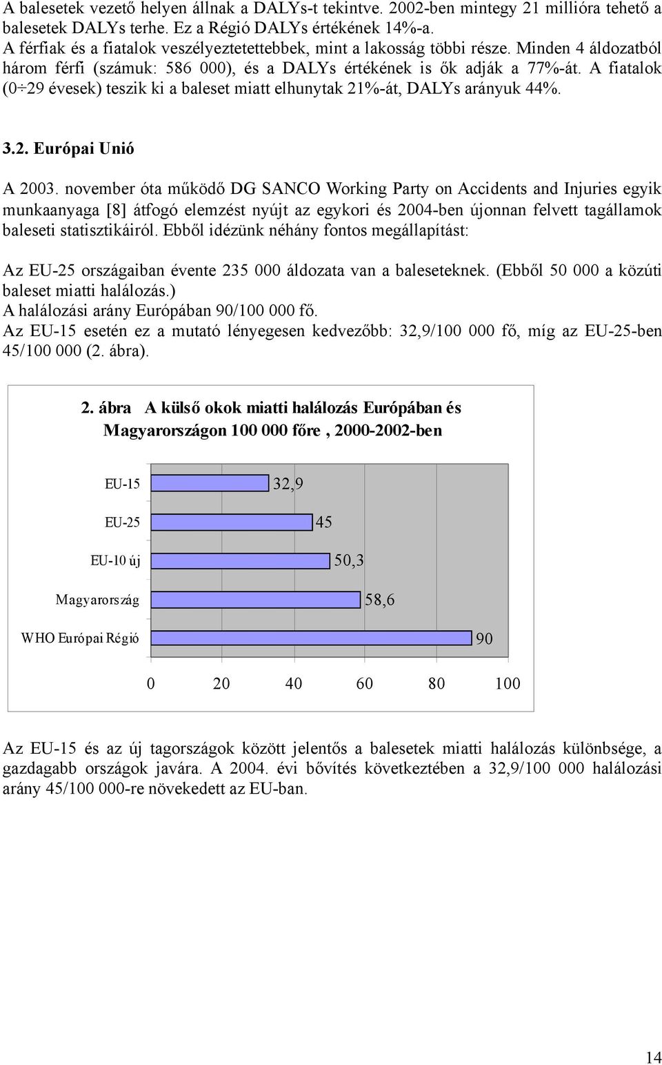 A fiatalok (0 29 évesek) teszik ki a baleset miatt elhunytak 21%-át, DALYs arányuk 44%. 3.2. Európai Unió A 2003.