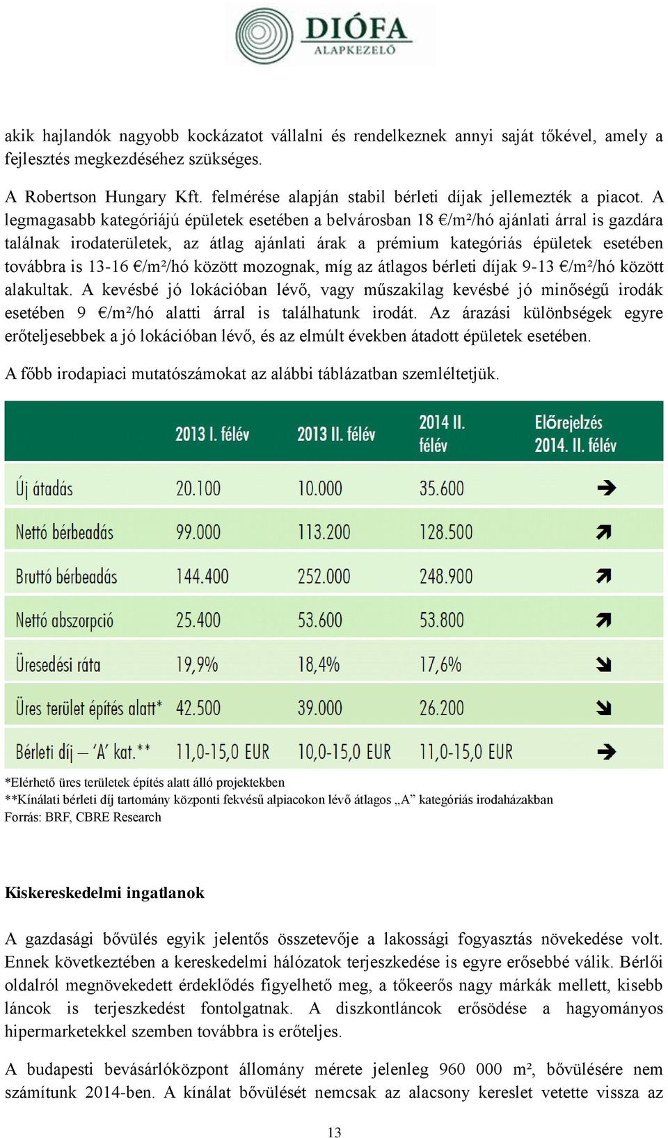 A legmagasabb kategóriájú épületek esetében a belvárosban 18 /m²/hó ajánlati árral is gazdára találnak irodaterületek, az átlag ajánlati árak a prémium kategóriás épületek esetében továbbra is 13-16