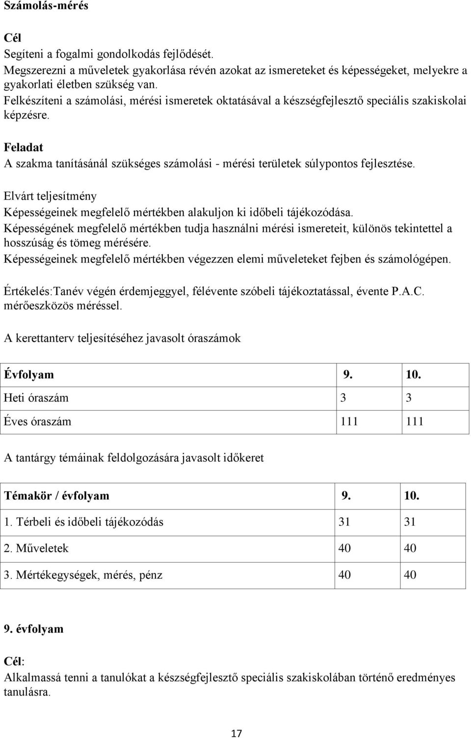 Elvárt teljesítmény Képességeinek megfelelő mértékben alakuljon ki időbeli tájékozódása.