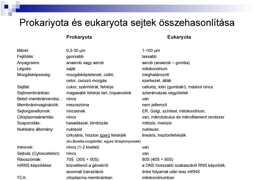 ), máshol nincs Sejtmembránban: magasabb fehérje tart.,hopanoidok szteránvázas vegyületek Belső membránrendsz.