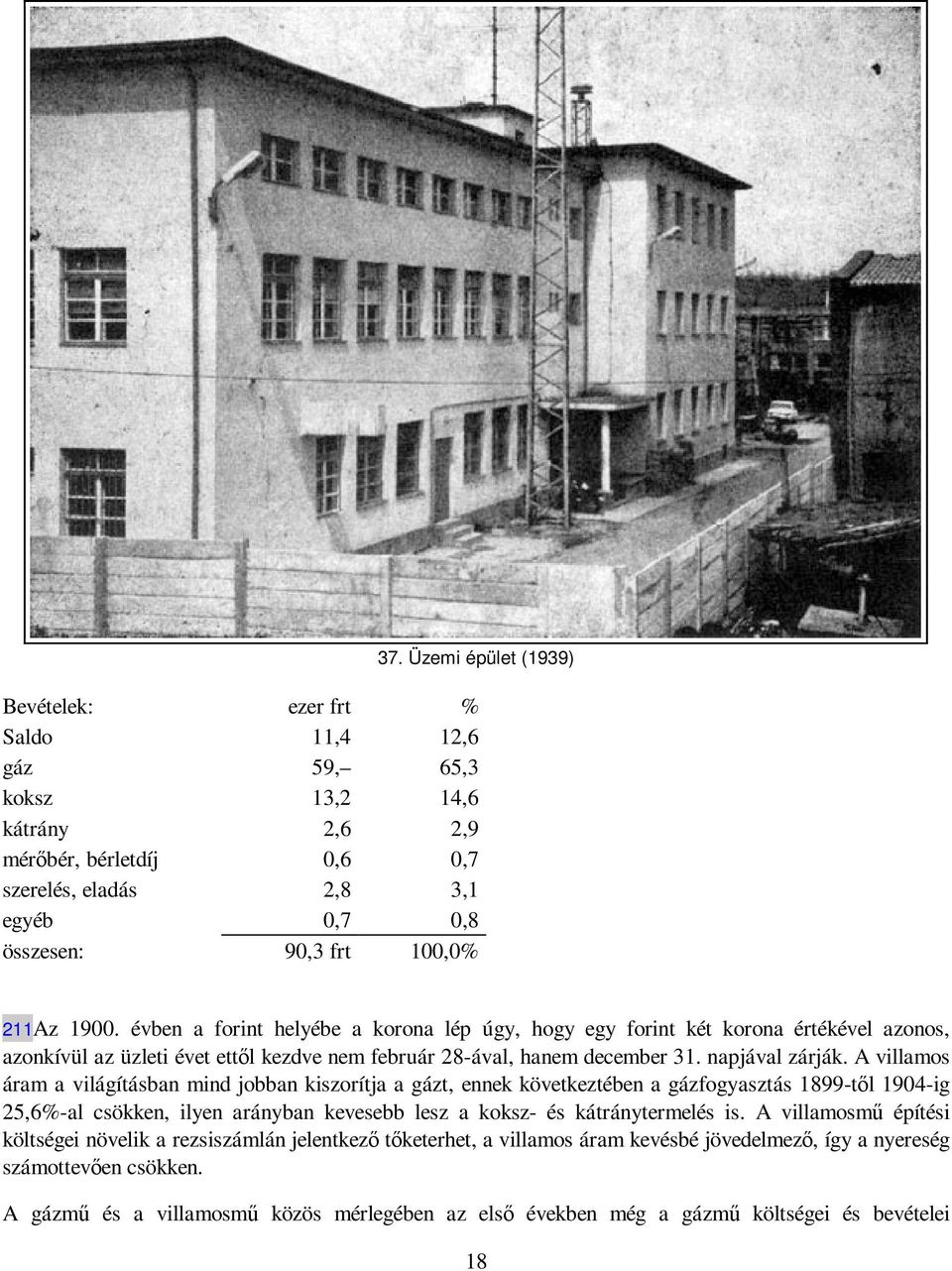 A villamos áram a világításban mind jobban kiszorítja a gázt, ennek következtében a gázfogyasztás 1899-tıl 1904-ig 25,6%-al csökken, ilyen arányban kevesebb lesz a koksz- és kátránytermelés is.