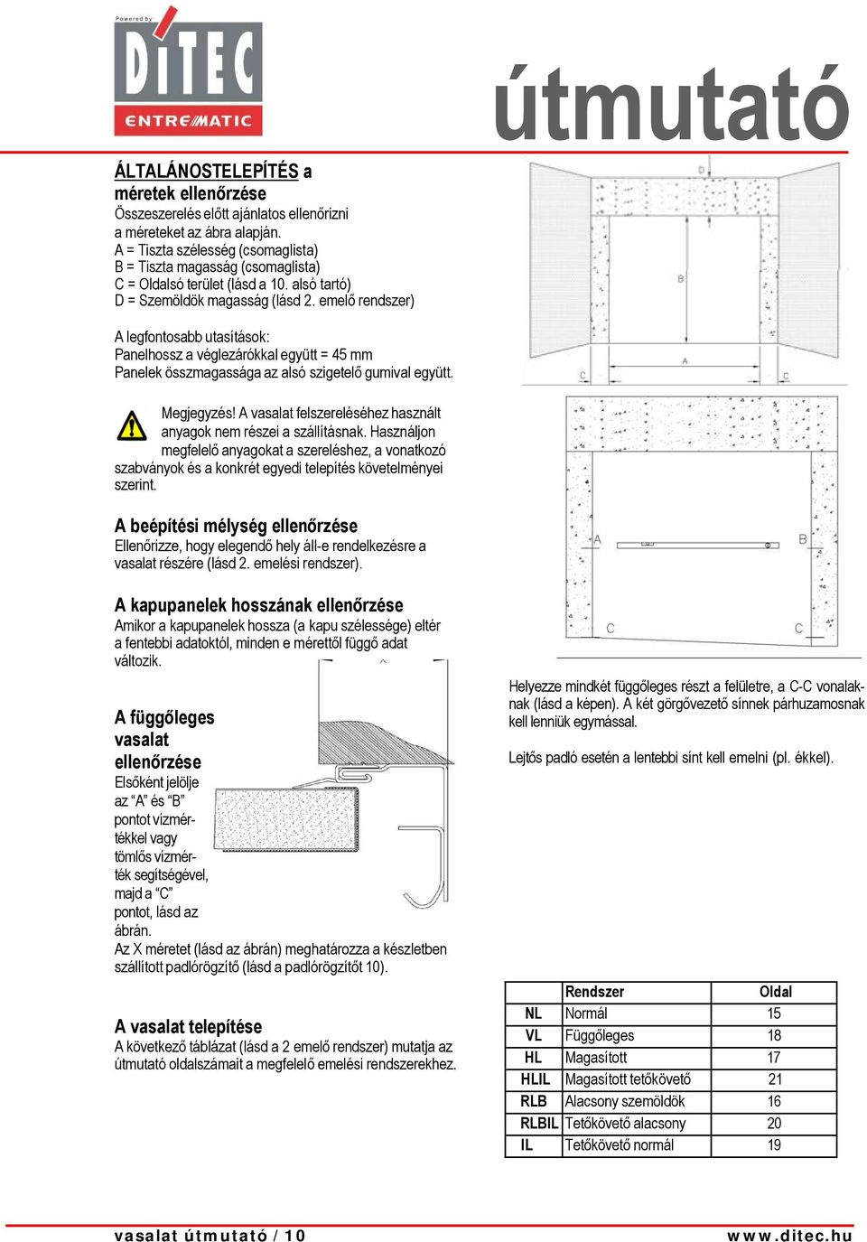 emelő rendszer) A legfontosabb utasítások: Panelhossz a véglezárókkal együtt = 45 mm Panelek összmagassága az alsó szigetelő gumival együtt. Megjegyzés!