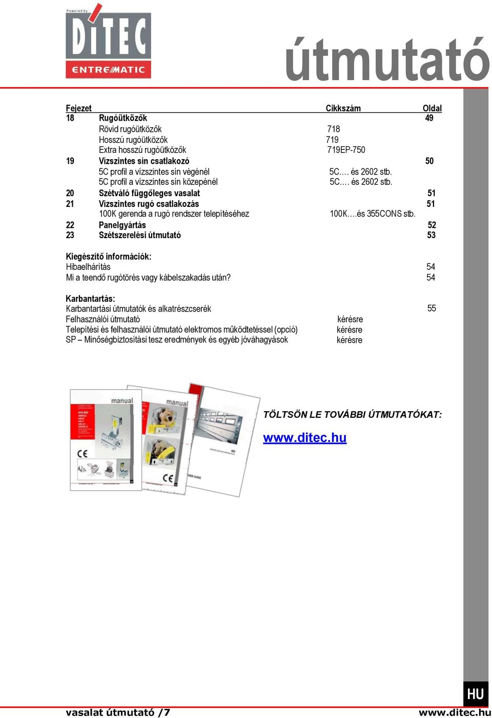 22 Panelgyártás 52 23 Szétszerelési útmutató 53 Kiegészítő információk: Hibaelhárítás 54 Mi a teendő rugótörés vagy kábelszakadás után?