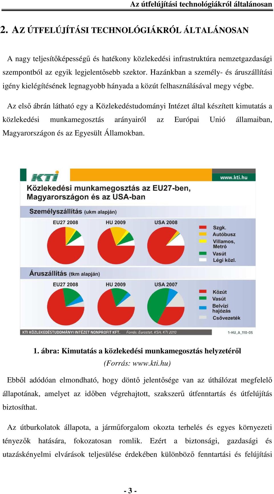 Hazánkban a személy- és áruszállítási igény kielégítésének legnagyobb hányada a közút felhasználásával megy végbe.