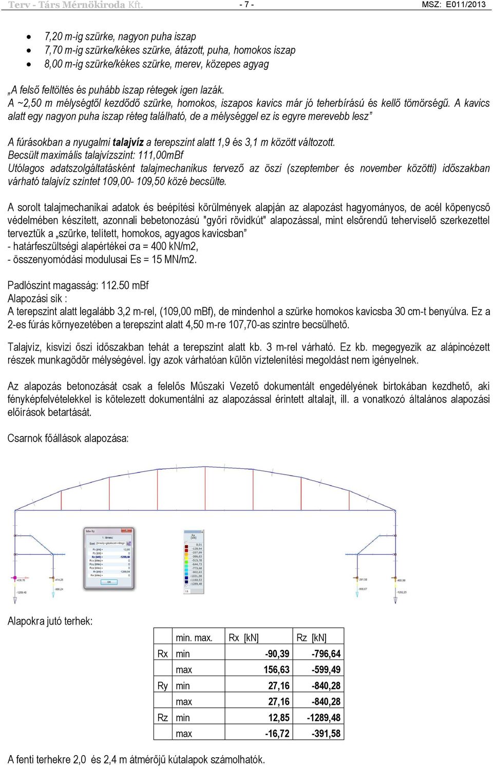 iszap rétegek igen lazák. A ~2,50 m mélységtől kezdődő szürke, homokos, iszapos kavics már jó teherbírású és kellő tömörségű.